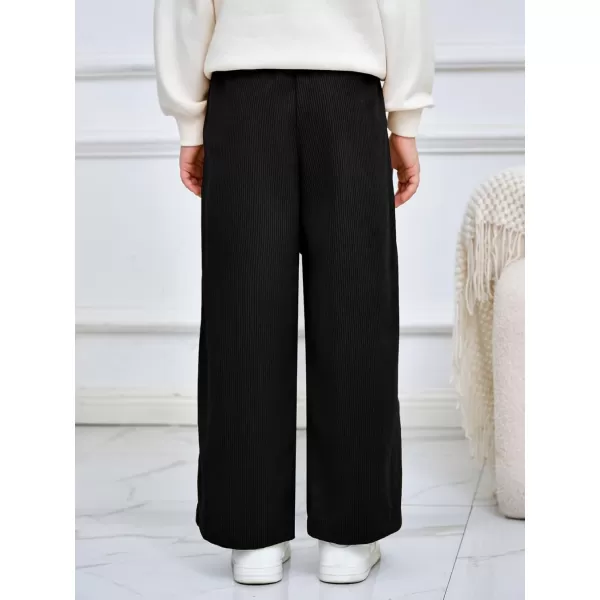 Haloumoning Girls Wide Leg Corduroy Pants Kids Elastic Waist Gold Button Trousers with Pockets 5-14 Years