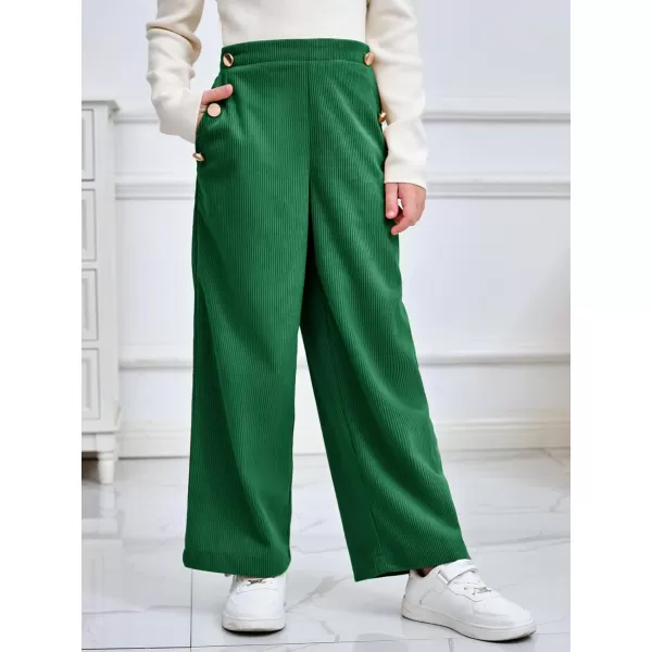 Haloumoning Girls Wide Leg Corduroy Pants Kids Elastic Waist Gold Button Trousers with Pockets 5-14 Years