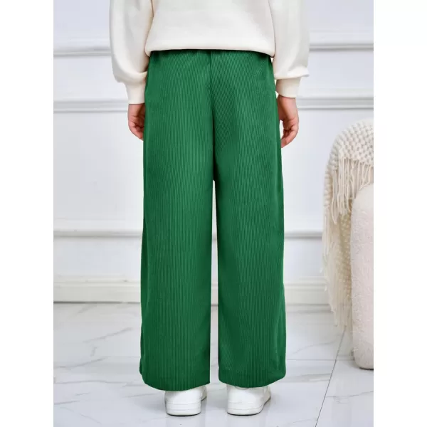 Haloumoning Girls Wide Leg Corduroy Pants Kids Elastic Waist Gold Button Trousers with Pockets 5-14 Years