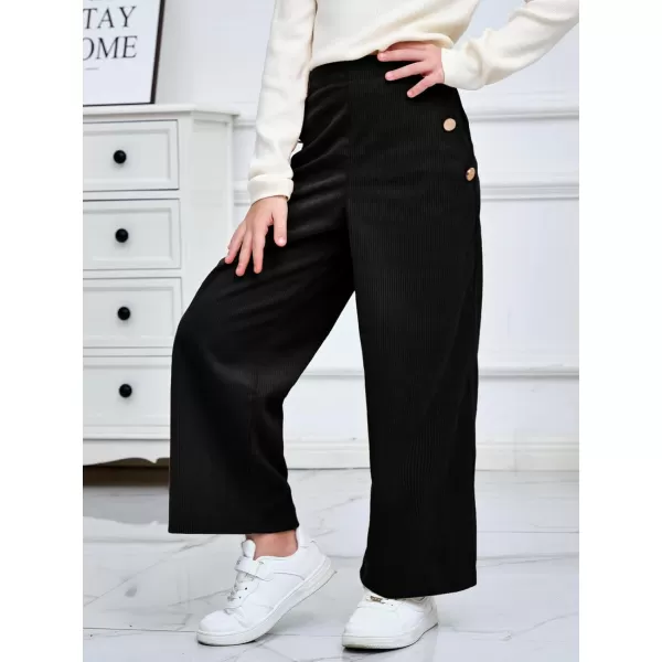 Haloumoning Girls Wide Leg Corduroy Pants Kids Elastic Waist Gold Button Trousers with Pockets 5-14 Years