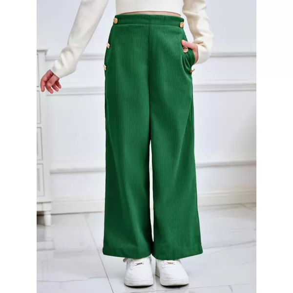 Haloumoning Girls Wide Leg Corduroy Pants Kids Elastic Waist Gold Button Trousers with Pockets 5-14 Years