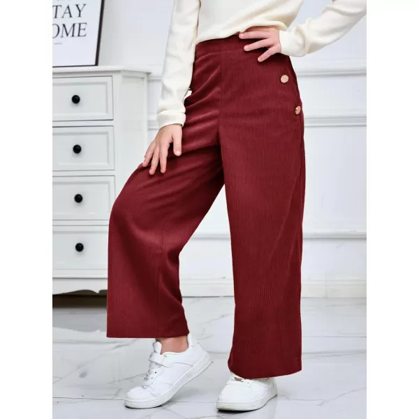 Haloumoning Girls Wide Leg Corduroy Pants Kids Elastic Waist Gold Button Trousers with Pockets 5-14 Years