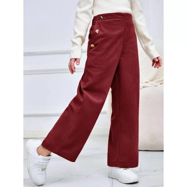 Haloumoning Girls Wide Leg Corduroy Pants Kids Elastic Waist Gold Button Trousers with Pockets 5-14 Years