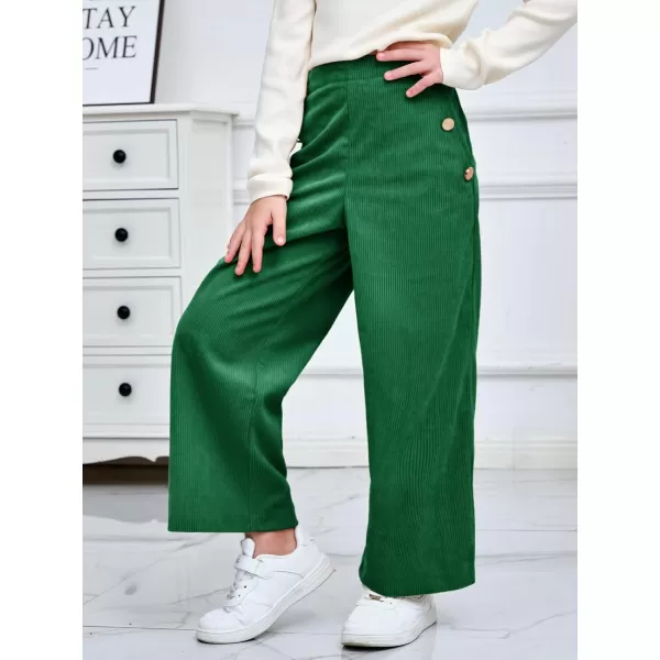 Haloumoning Girls Wide Leg Corduroy Pants Kids Elastic Waist Gold Button Trousers with Pockets 5-14 Years
