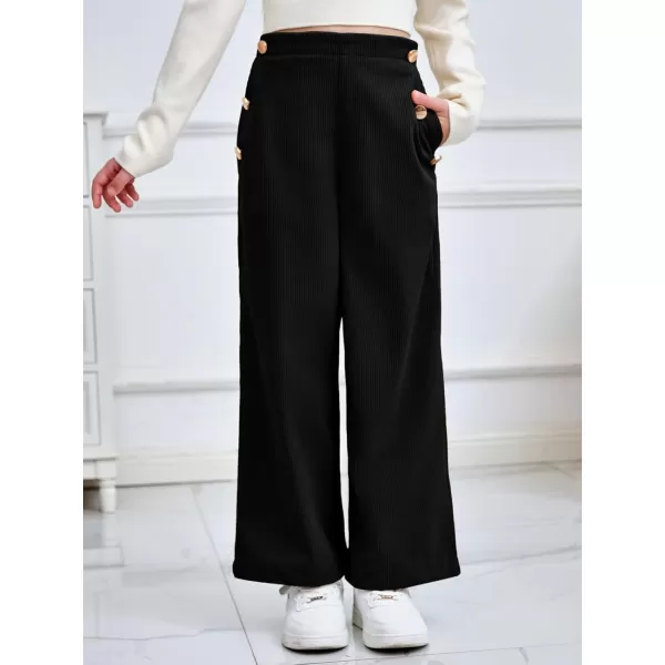 Haloumoning Girls Wide Leg Corduroy Pants Kids Elastic Waist Gold Button Trousers with Pockets 5-14 Years