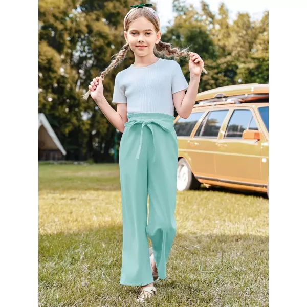 Haloumoning Girls Wide Leg Pants High Elastic Smocked Waist Casual Flowy Cute Long Trousers