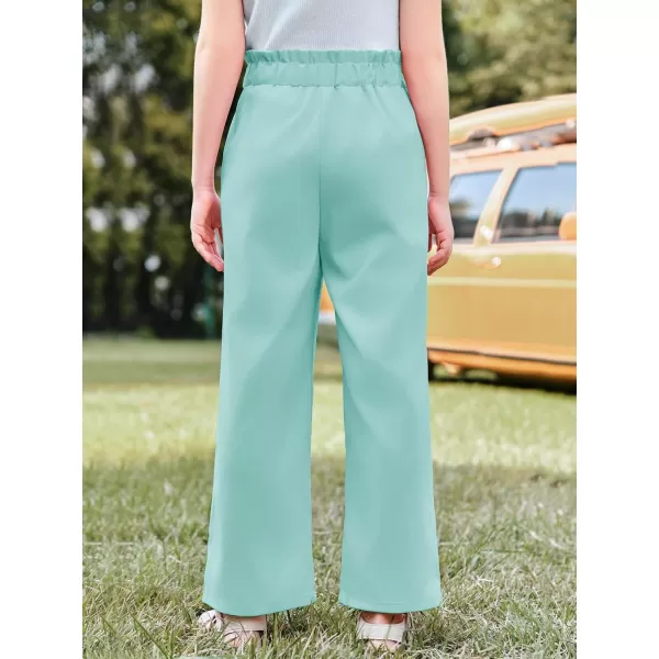 Haloumoning Girls Wide Leg Pants High Elastic Smocked Waist Casual Flowy Cute Long Trousers