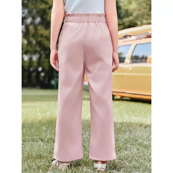 Haloumoning Girls Wide Leg Pants High Elastic Smocked Waist Casual Flowy Cute Long Trousers