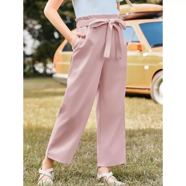 Haloumoning Girls Wide Leg Pants High Elastic Smocked Waist Casual Flowy Cute Long Trousers