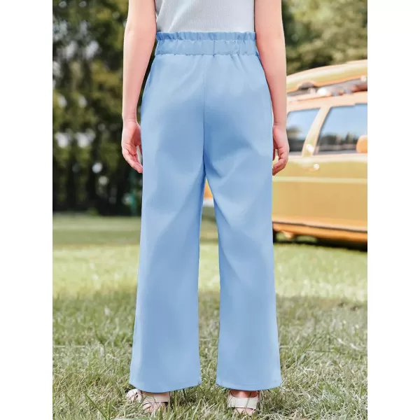 Haloumoning Girls Wide Leg Pants High Elastic Smocked Waist Casual Flowy Cute Long Trousers