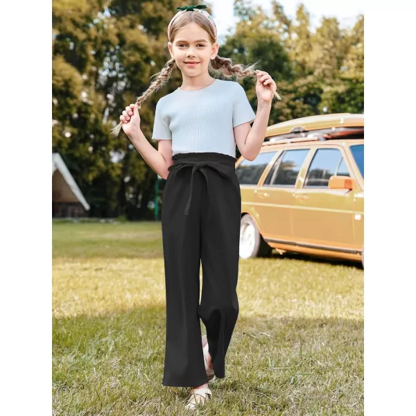 Haloumoning Girls Wide Leg Pants High Elastic Smocked Waist Casual Flowy Cute Long Trousers