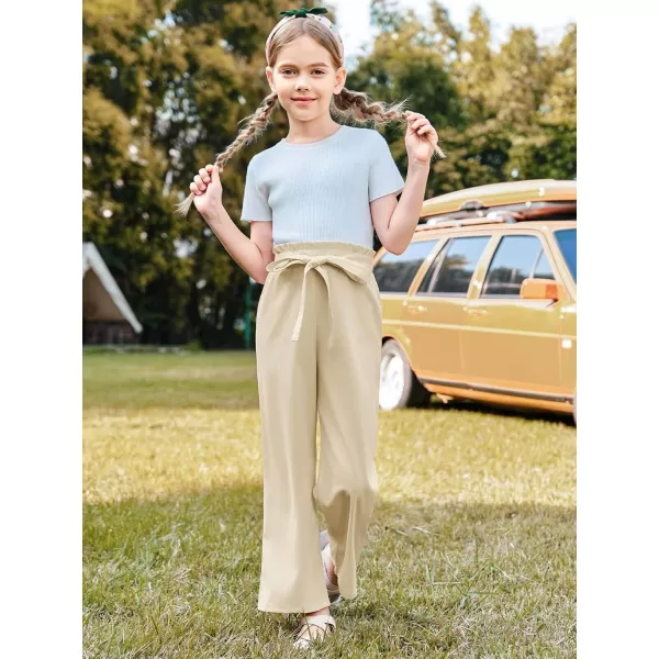 Haloumoning Girls Wide Leg Pants High Elastic Smocked Waist Casual Flowy Cute Long Trousers