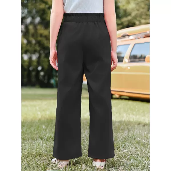 Haloumoning Girls Wide Leg Pants High Elastic Smocked Waist Casual Flowy Cute Long Trousers