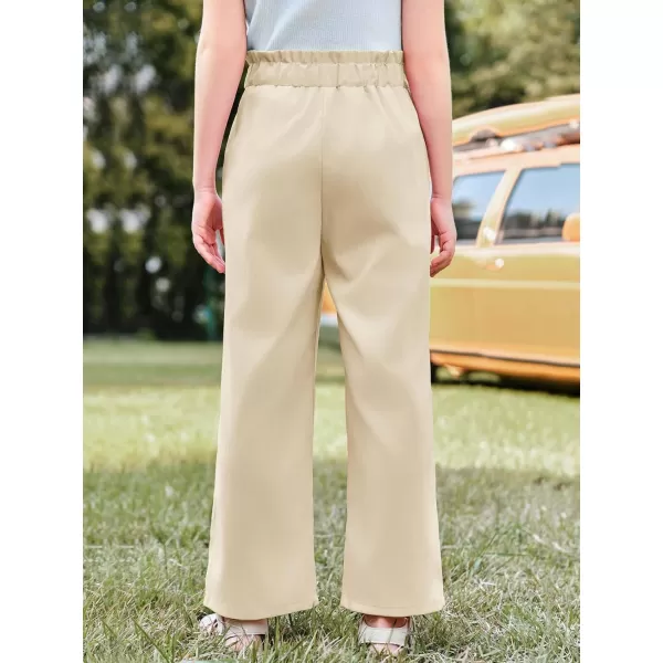 Haloumoning Girls Wide Leg Pants High Elastic Smocked Waist Casual Flowy Cute Long Trousers