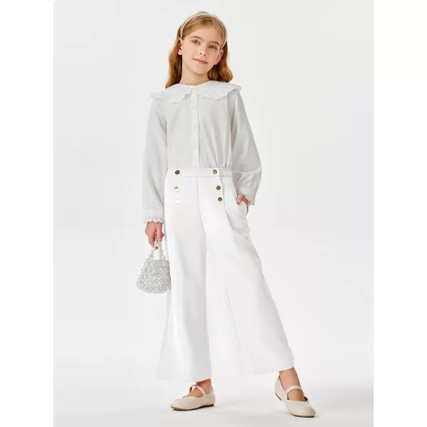Haloumoning Girls Wide Leg Pants Kids Fashion Elastic Waist Front Button Trousers with Pockets 5-14 Years