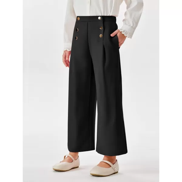 Haloumoning Girls Wide Leg Pants Kids Fashion Elastic Waist Front Button Trousers with Pockets 5-14 Years