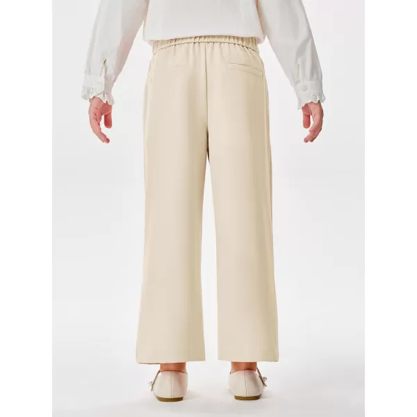 Haloumoning Girls Wide Leg Pants Kids Fashion Elastic Waist Front Button Trousers with Pockets 5-14 Years