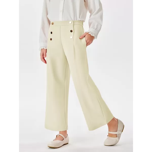 Haloumoning Girls Wide Leg Pants Kids Fashion Elastic Waist Front Button Trousers with Pockets 5-14 Years