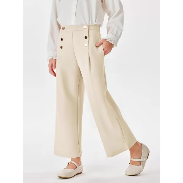 Haloumoning Girls Wide Leg Pants Kids Fashion Elastic Waist Front Button Trousers with Pockets 5-14 Years