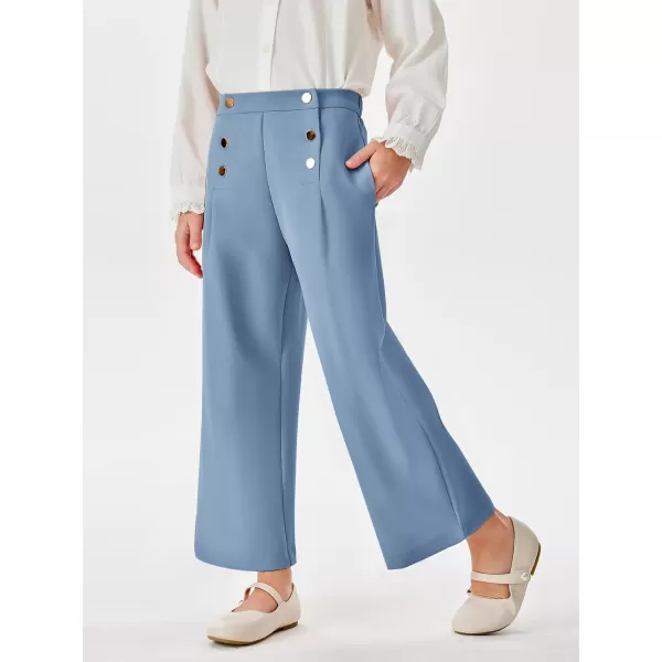 Haloumoning Girls Wide Leg Pants Kids Fashion Elastic Waist Front Button Trousers with Pockets 5-14 Years