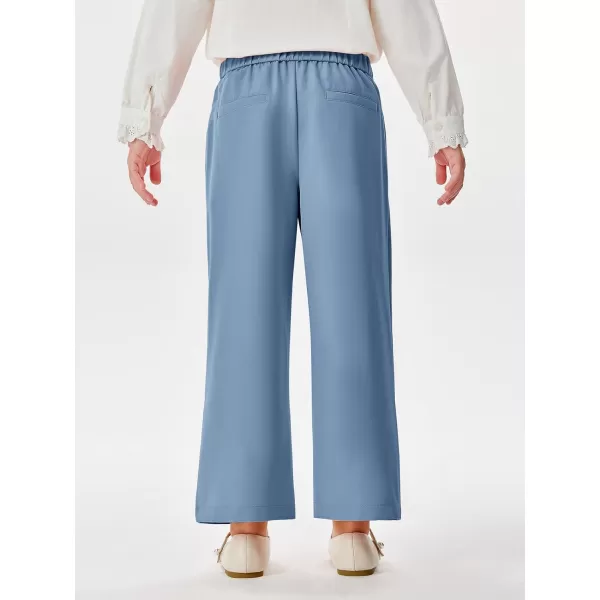 Haloumoning Girls Wide Leg Pants Kids Fashion Elastic Waist Front Button Trousers with Pockets 5-14 Years