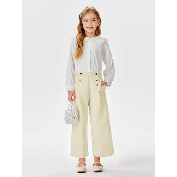 Haloumoning Girls Wide Leg Pants Kids Fashion Elastic Waist Front Button Trousers with Pockets 5-14 Years