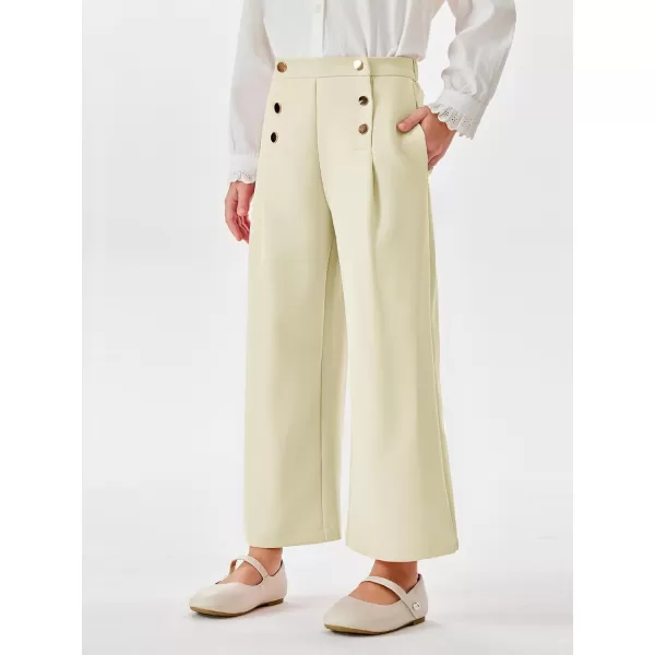 Haloumoning Girls Wide Leg Pants Kids Fashion Elastic Waist Front Button Trousers with Pockets 5-14 Years