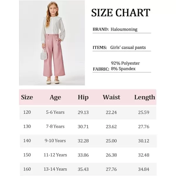 Haloumoning Girls Wide Leg Pants Kids Fashion Elastic Waist Front Button Trousers with Pockets 5-14 Years