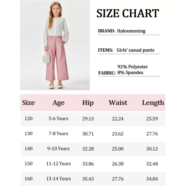 Haloumoning Girls Wide Leg Pants Kids Fashion Elastic Waist Front Button Trousers with Pockets 5-14 Years