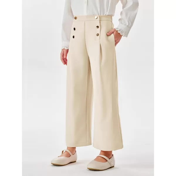 Haloumoning Girls Wide Leg Pants Kids Fashion Elastic Waist Front Button Trousers with Pockets 5-14 Years