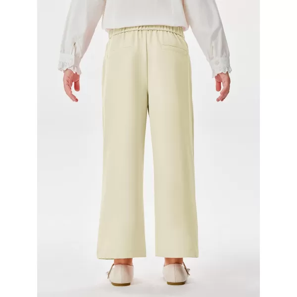 Haloumoning Girls Wide Leg Pants Kids Fashion Elastic Waist Front Button Trousers with Pockets 5-14 Years