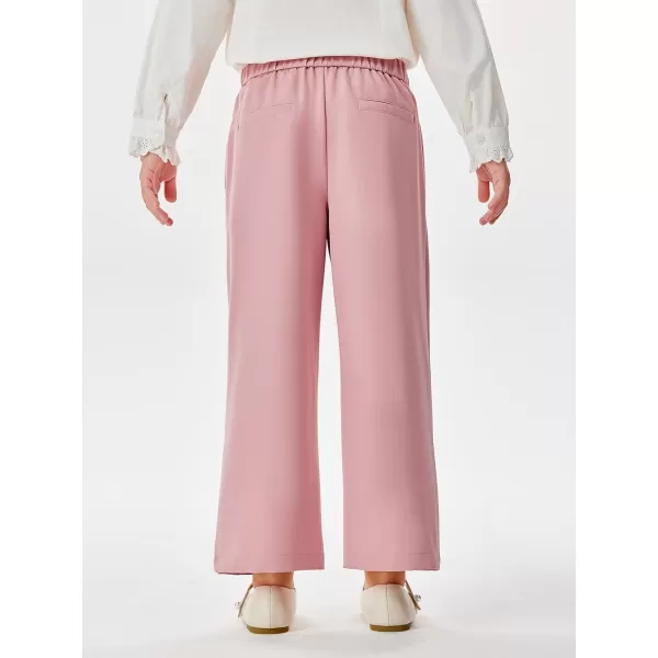 Haloumoning Girls Wide Leg Pants Kids Fashion Elastic Waist Front Button Trousers with Pockets 5-14 Years