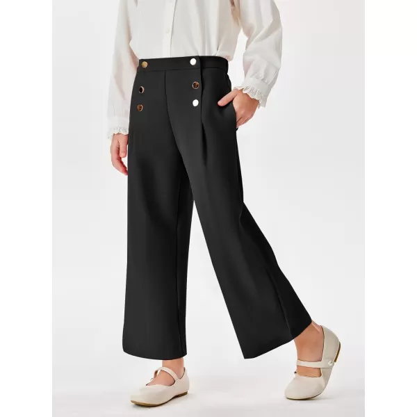 Haloumoning Girls Wide Leg Pants Kids Fashion Elastic Waist Front Button Trousers with Pockets 5-14 Years