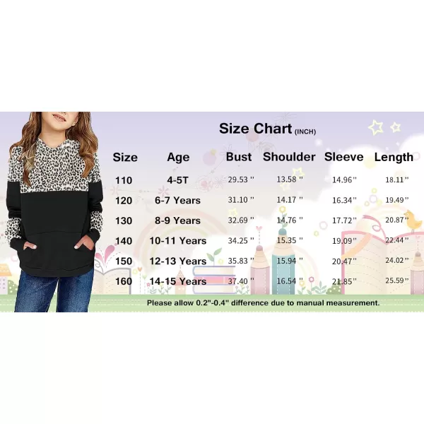 Haloumoning Kids Girls Fleece Pullover Hoodies Cute Leopard Printed Hooded Sweatshirts with Pockets 4-15 Years