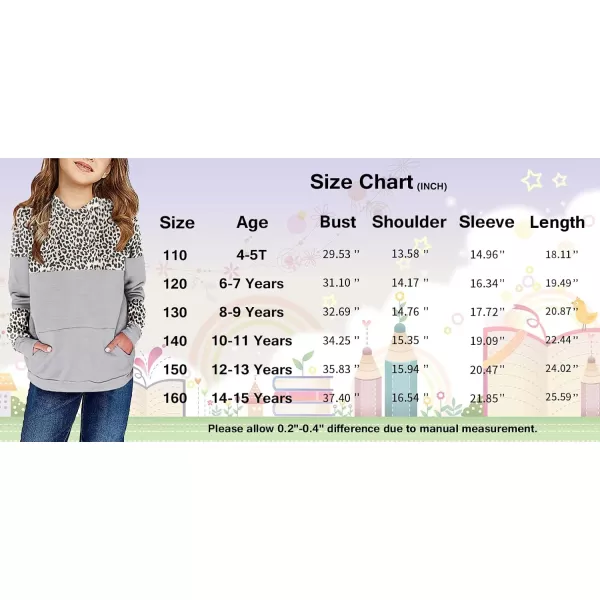Haloumoning Kids Girls Fleece Pullover Hoodies Cute Leopard Printed Hooded Sweatshirts with Pockets 4-15 Years