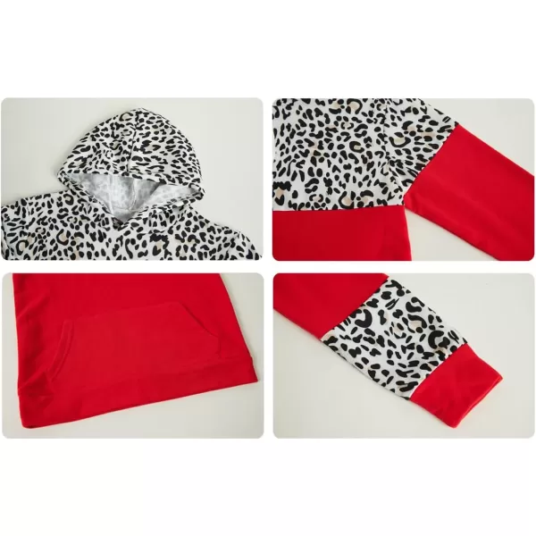 Haloumoning Kids Girls Fleece Pullover Hoodies Cute Leopard Printed Hooded Sweatshirts with Pockets 4-15 Years