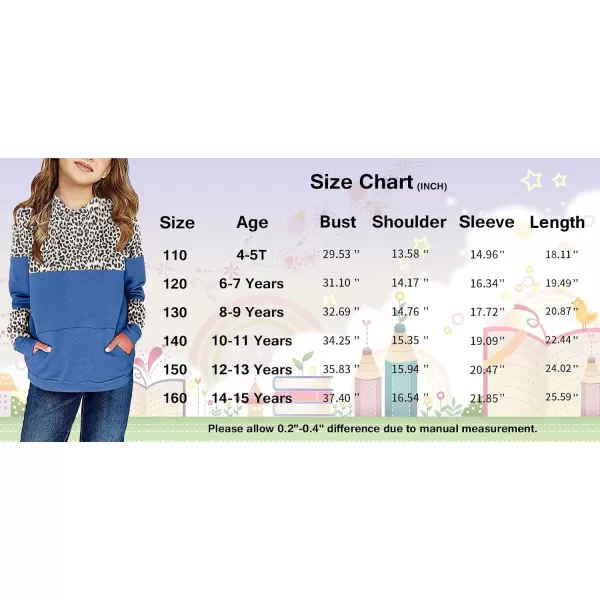 Haloumoning Kids Girls Fleece Pullover Hoodies Cute Leopard Printed Hooded Sweatshirts with Pockets 4-15 Years