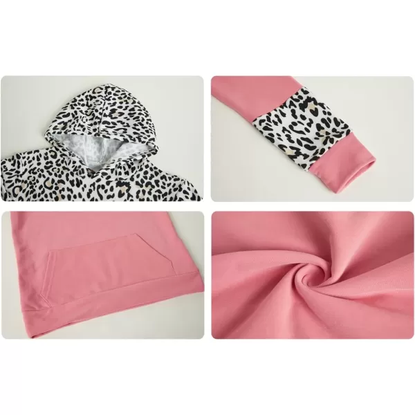 Haloumoning Kids Girls Fleece Pullover Hoodies Cute Leopard Printed Hooded Sweatshirts with Pockets 4-15 Years