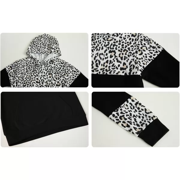 Haloumoning Kids Girls Fleece Pullover Hoodies Cute Leopard Printed Hooded Sweatshirts with Pockets 4-15 Years