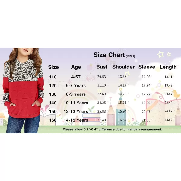 Haloumoning Kids Girls Fleece Pullover Hoodies Cute Leopard Printed Hooded Sweatshirts with Pockets 4-15 Years