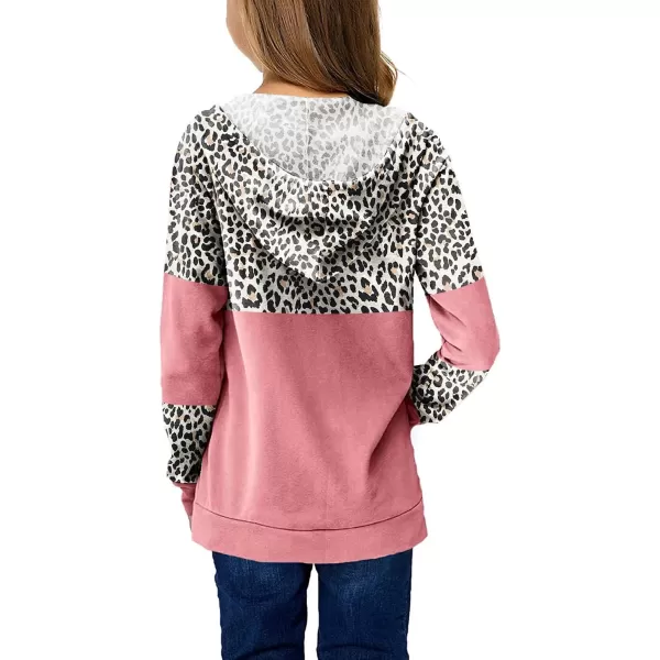 Haloumoning Kids Girls Fleece Pullover Hoodies Cute Leopard Printed Hooded Sweatshirts with Pockets 4-15 Years