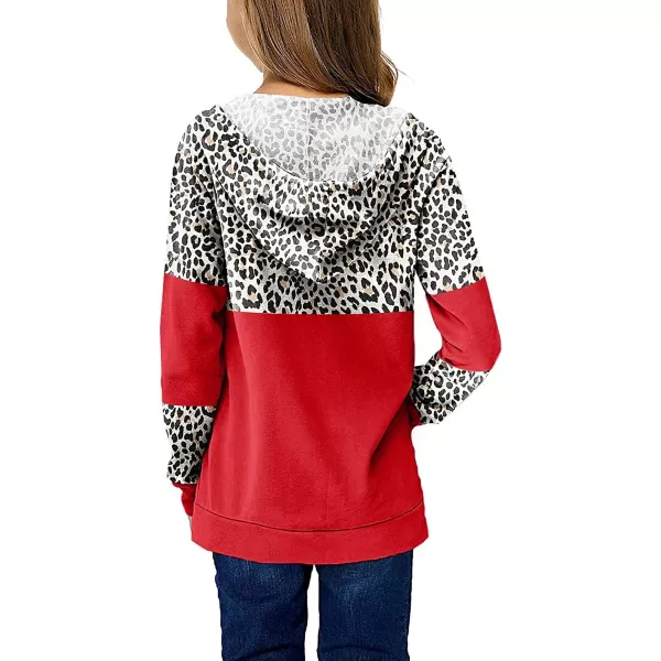 Haloumoning Kids Girls Fleece Pullover Hoodies Cute Leopard Printed Hooded Sweatshirts with Pockets 4-15 Years