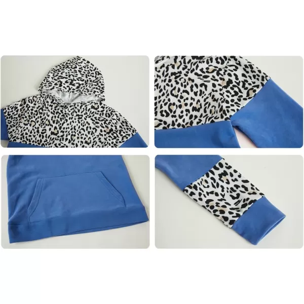 Haloumoning Kids Girls Fleece Pullover Hoodies Cute Leopard Printed Hooded Sweatshirts with Pockets 4-15 Years