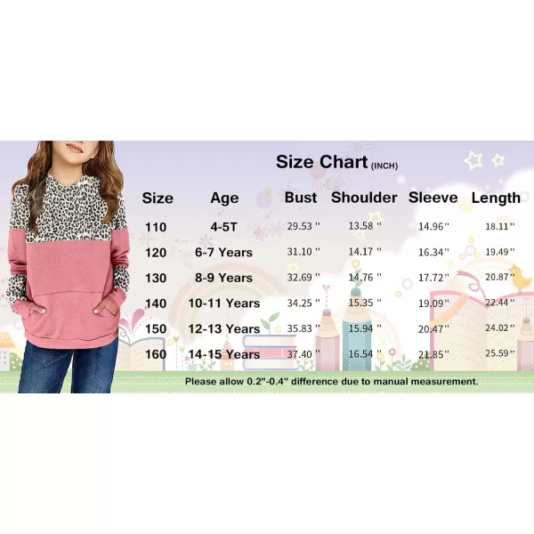 Haloumoning Kids Girls Fleece Pullover Hoodies Cute Leopard Printed Hooded Sweatshirts with Pockets 4-15 Years