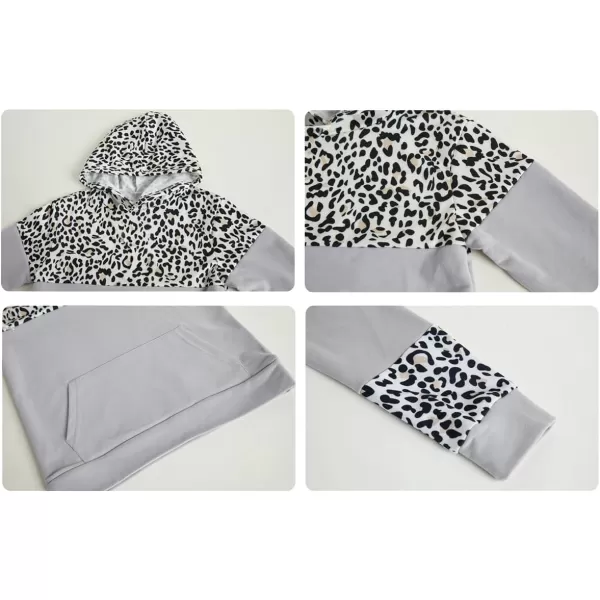 Haloumoning Kids Girls Fleece Pullover Hoodies Cute Leopard Printed Hooded Sweatshirts with Pockets 4-15 Years