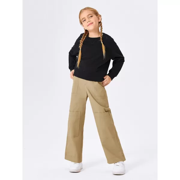 Haloumoning Kids Girls Wide Leg Cargo Pants Cute Baggy Trousers 4-14 Years