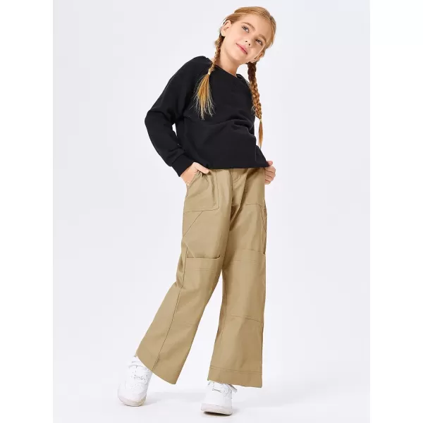 Haloumoning Kids Girls Wide Leg Cargo Pants Cute Baggy Trousers 4-14 Years