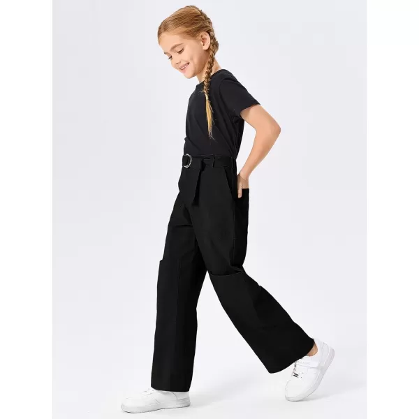 Haloumoning Kids Girls Wide Leg Cargo Pants Cute Baggy Trousers 4-14 Years