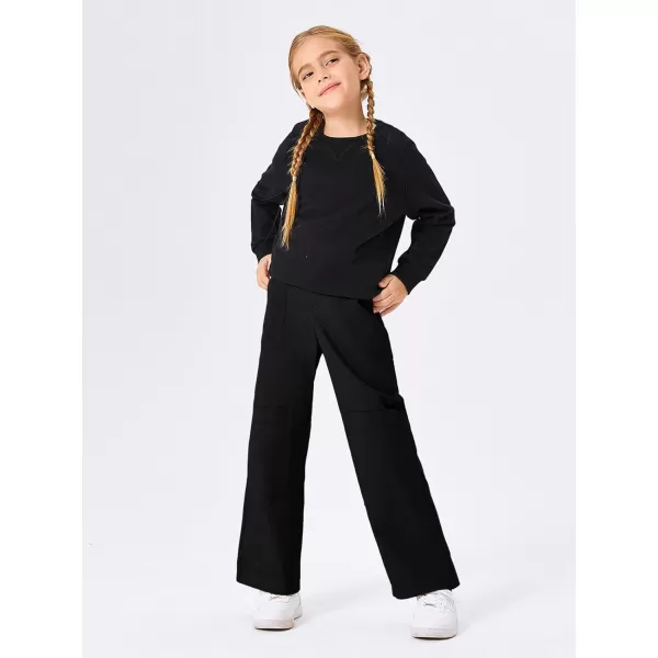 Haloumoning Kids Girls Wide Leg Cargo Pants Cute Baggy Trousers 4-14 Years