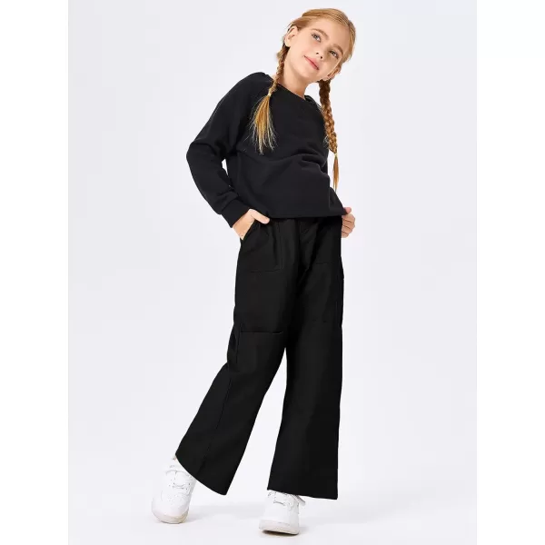 Haloumoning Kids Girls Wide Leg Cargo Pants Cute Baggy Trousers 4-14 Years